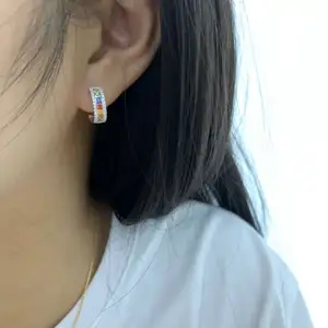 New Design Sapphire Rainbow Earring Gemstone Jewelry 18K Gold Engagement Diamond Earring Clap