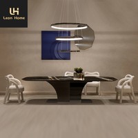 Ensemble de table à manger moderne avec base en acier inoxydable et plateau en marbre pour appartement et hôtel, forme rectangulaire, meubles de salle à manger
