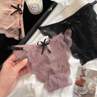 Celana Dalam Bikini Wanita Seksi Model Cheeky Berenda Tipis Bernapas Rajutan Belahan Tinggi Pita Pinggang Rendah