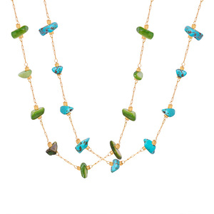 Stainless Steel PVD 18K Gold <b>Statement</b> <b>Necklace</b> | Multi-Color Semi-Precious Natural Stone Chip Chain - Product Image 1