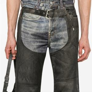 Jean décontracté coupe droite pour homme en denim de coton de haute qualité, délavé, déchiré, imprimé jet, effet vieilli - Product Image 6