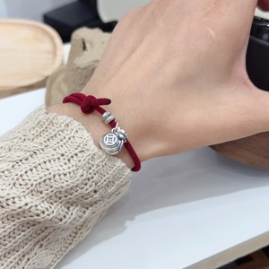 999 Sterling Silver Lucky Bag Pendant Red <b>Rope</b> <b>Bracelet</b> For Zodiac Year Gift Unisex Jewelry - Product Image 4