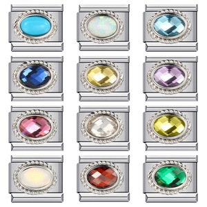 Bracelet modulaire italien tendance, 12 pierres de naissance, en acier inoxydable, zircon, serti de zircon ovale, unisexe, accessoire cadeau - Product Image 1