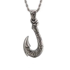 Collier pendentif en forme de crochet de poisson celtique en acier inoxydable plaqué argent vintage pour enfants, bijoux punk hip hop nordiques - Product Image 2