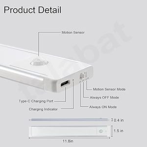 USB-C Rechargeable 1200mAh Étanche LED Placard Lumière Smart Motion Activé Conception Moderne Magnétique Cabinet Éclairage - Product Image 2