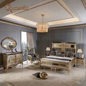 Ensemble de meubles de chambre à coucher turcs classiques royaux, lit capitonné de luxe doré, lit <span class=keywords><strong>en</strong></span> bois massif taille King ou Queen pour villa, palais, hôtel - Product Image 1
