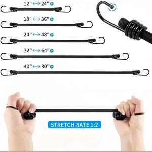 Juego de Cuerdas Elásticas Wantu de 6 mm, Nailon Negro con Gancho de Acero de 12 Pulgadas, Cuerda Elástica para Exteriores para Acampar, Tiendas de Campaña, Kayak, Portabicicletas - Product Image 2