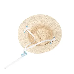 Sombrero de paja para mascotas, sombrero protector solar de verano, sombrero mexicano, sombrero de playa de pescador ajustable para el sol, adecuado para perros y gatos pequeños