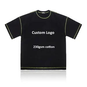 Fashion Design Black T-shirts Embroidery Logo Silk Print Logo 230GSM Cotton T-shirt