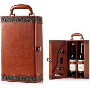 Benutzer definierte Doppel-Kunstleder-Wein kiste 750ml Flaschen box und PU-Leder-Wein kiste mit Vintage 4-teiligem Weinwerkzeug-Kit