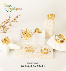 Fatingna 세련된 트렌디 조정 가능한 티타늄 스틸 링 개인 이름 금도금 스테인레스 스틸 속지 고유 번호 보석 - Product Image 1