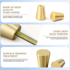 Modern Single Hole Cone Shape Solid Brass Cabinet <strong>Door</strong> Handle <strong>Knobs</strong> Tapered <strong>Gold</strong> Durable Easy Installation Kitchen Drawer - Product Image 3