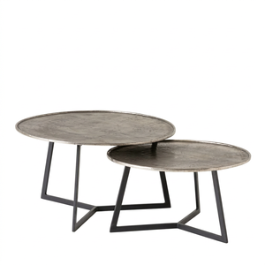 Juego de mesas de centro modernas redondas de metal con superficie martillada y estructura de hierro, diseño industrial apilable, muebles para sala de estar - Product Image 1