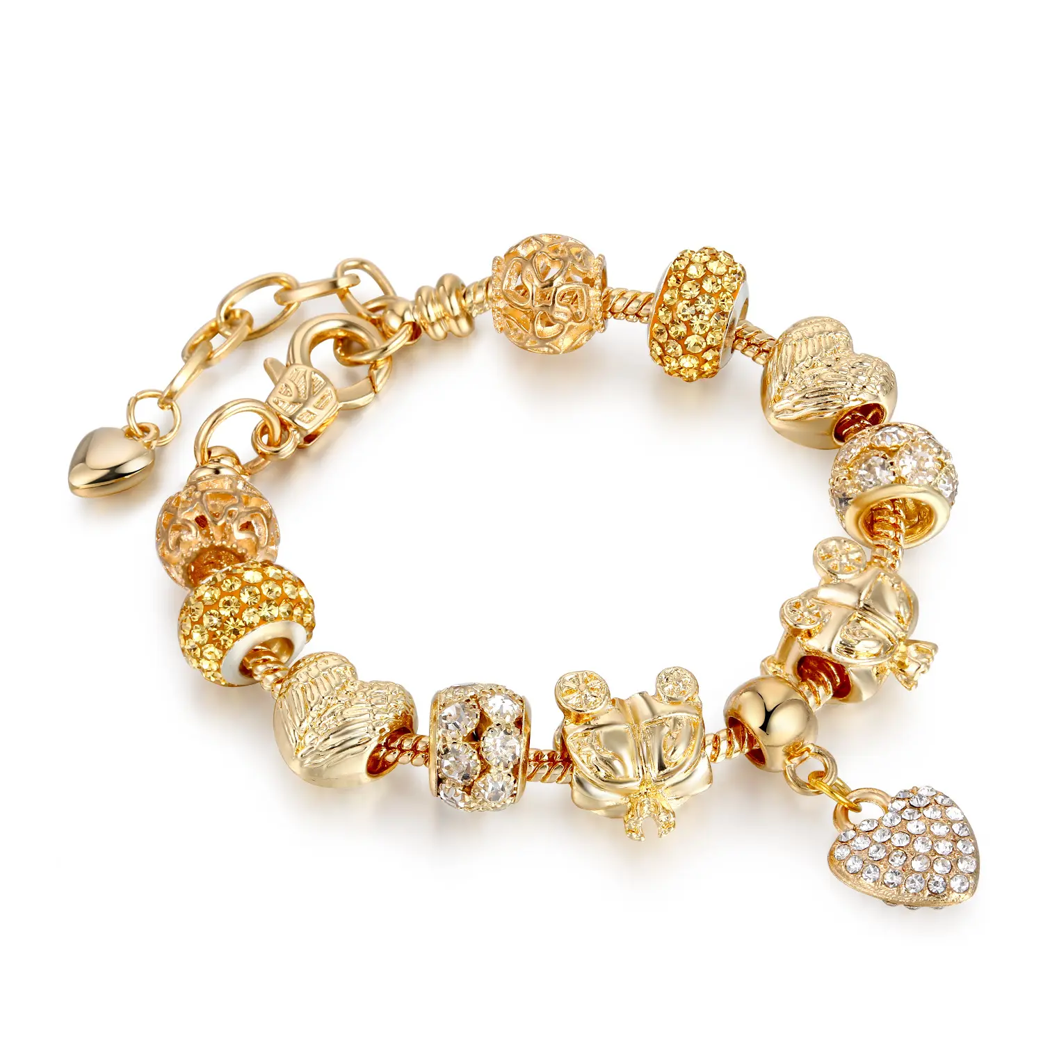 Fashion Gold Diamond heart pendant alloy large hole Beaded Bracelet
