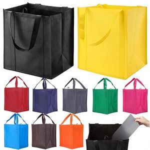 Lot de 10 sacs de courses pliables robustes en tissu non tissé, motif carré, réutilisables, vente en gros - Product Image 1