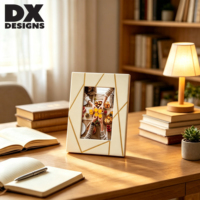 Bingkai Foto Kayu DX Designs dengan Inlay Geometris Emas 4x6 5x7 8x10 Inch, Dekorasi Rumah, Pernikahan, Pajangan Seni, Hadiah, Kamar Tidur, Kantor