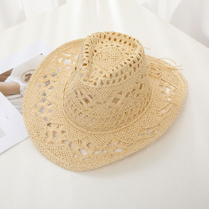 Sombrero de paja hueco tejido a mano de moda de viaje transfronterizo de verano Unisex bordado de <span class=keywords><strong>flores</strong></span> de morera sombrero de estilo occidental de Venta caliente - Product Image 6