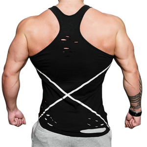 Gilet musculaire de fitness décontracté pour hommes T-shirt de sueur de couleur unie à séchage rapide Gilet creux de sport confortable avec personnalité - Product Image 4