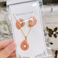 Groothandel RVS Emaille Bloem Vlinder Hart Fruit Schelp Oorbellen Set met bijpassende hanger ketting sieraden voor vrouwen