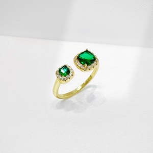 OEM plata 925 sterling <b>silver</b> pear cut women <b>emerald</b> <b>ring</b> Elegant enamel summer wedding fashion gold plated open zirconia <b>rings</b> - Product Image 4