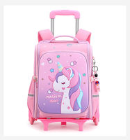 Sac à dos d'étudiant à double épaule grande capacité avec roulettes, motif licorne astronaute cœur de fille mignon, collection 2026
