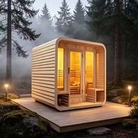 4-6 Personen Outdoor-Kanadische Rotzedern-Saunahütte mit Wasserdichter Schwarzer Schindel und Traditionellem Finnischen Holzofen