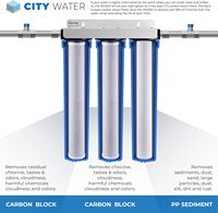 Système de filtration d'eau pour toute la maison OEM à 3 étapes, élimination de 99 % du chlore, filtration d'eau par bloc de carbone et de sédiments pour usage domestique