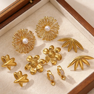 Trendy Heart Shape <b>Stud</b> <b>Earrings</b> For Women PVD Coated 18K Real Gold Plated 304 Stainless Steel With Asymmetrical <b>Fashion</b> Jewelry - Product Image 5