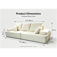 Modernes Modulares Blocksofa aus Off-White Stoff, L-förmiges Sektionalsofa für Wohnzimmer, Abnehmbare Kissen, Flaches Profil, Breit