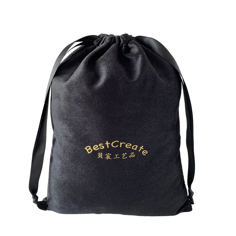 Logo personnalisé noir 17x23cm sacs à cosmétiques en tissu cordon de luxe flanelle outils de beauté stockage sacs en velours