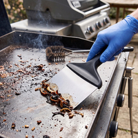 Nettoyeur de barbecue robuste, brique de nettoyage et spatule grattoir avec manche, brosse de nettoyage pour éliminer les taches du barbecue