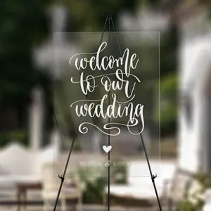 Printing Acrylic Wedding Signage Clear Painted Welcome Wedding Sign Board Signage Guest Message Sign Board For Wedding