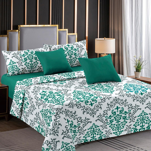 Bộ ga trải giường 6 món họa tiết hoa in cotton, cỡ King, gồm ga trải giường, ga phủ sâu và vỏ gối, vỏ gối tựa - Product Image 1