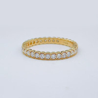 Anello a fascia impilabile con pavé completo di diamanti coltivati in laboratorio, in oro giallo 18K, dal design unico e alla moda, per donna