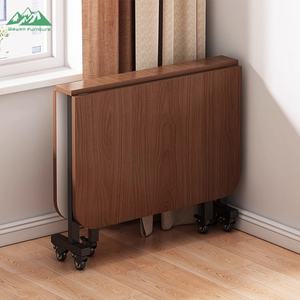 <span class=keywords><strong>Tavolo</strong></span> da Pranzo Pieghevole Industriale Wayon in Noce Scuro con Ali Pieghevoli, Ruote e Spazio di Archiviazione per Piccoli Ambienti - Product Image 3