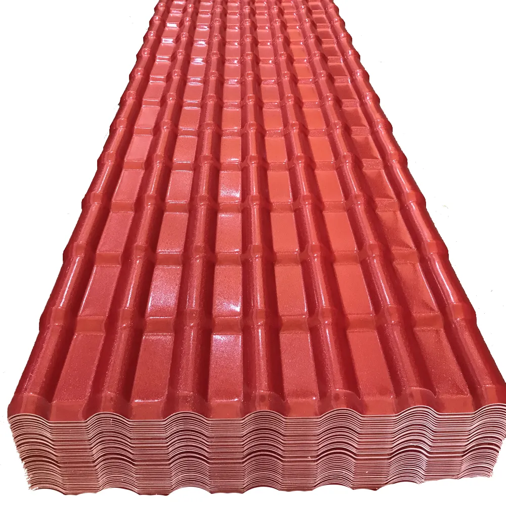 Renk kaplı oluklu ısıya dayanıklı su geçirmez tuğla kırmızı plastik sentetik reçine Pvc çatı kiremiti