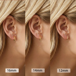 Exquisite 18K Gold Waterproof Stainless Steel Jewelry Minimalist Simple 2mm <b>Gauge</b> Hoop Huggie Earring Set - Product Image 2