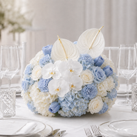 Centre de table réaliste en fleurs de soie bleues, haute simulation, aspect préfabriqué, fait main, réutilisable pour mariages et événements