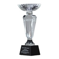 Trophée en cristal en forme de gobelet avec base noire pour les récompenses de l'excellence en hôtellerie et en service