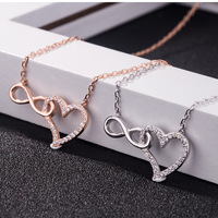 Guantang 925 Sterling Zilver Rosegoud CZ Hartvormige Hangertje Ketting Kristal Oneindigheid Hart Ketting voor Valentijnsdag Sieraden Cadeaus