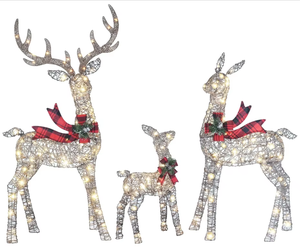 Ensemble de figurines lumineuses de Noël en forme de rennes avec écharpe à carreaux, décoration en métal 3D pour la maison, décoration de Noël pour l'intérieur - Product Image 2