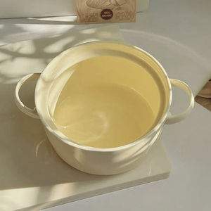 Mangkuk keramik 8 inci lucu Modern, dengan tutup telinga ganda mangkuk sup keramik kapasitas besar mangkuk Ramen berwarna - Product Image 3