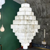 Lustre de plafond en albâtre naturel, rond, ovale, grand, moderne, personnalisé, de luxe, pour hall d'hôtel, escalier