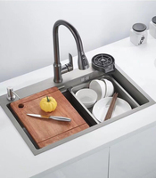 Luxe gris 304 acier inoxydable mitigeur eau chaude froide mitigeur ressort 360 Rotation tirer vers le bas robinet d'évier de cuisine intelligent
