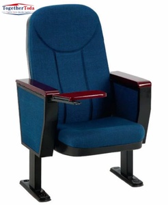 Siège d'auditorium autoportant pliable en tissu durable, chaise d'église/école en bois avec tablette d'écriture intégrée - Product Image 5