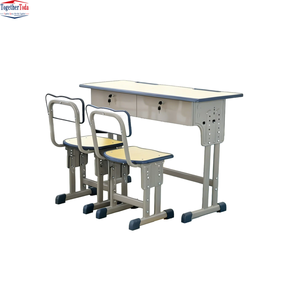 ชุดโต๊ะนักเรียนแบบปรับระดับความสูงได้พร้อม<span class=keywords><strong>เก้าอี้</strong></span>แบบสองที่นั่ง โครงเหล็ก สำหรับเฟอร์นิเจอร์ห้องเรียนระดับประถมและมัธยม - Product Image 3