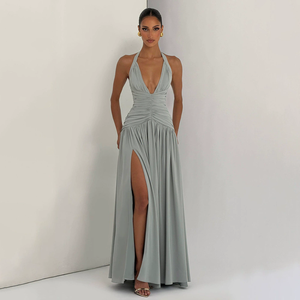 slim fit dress slacks Alicia Satin Halter Maxi Dress