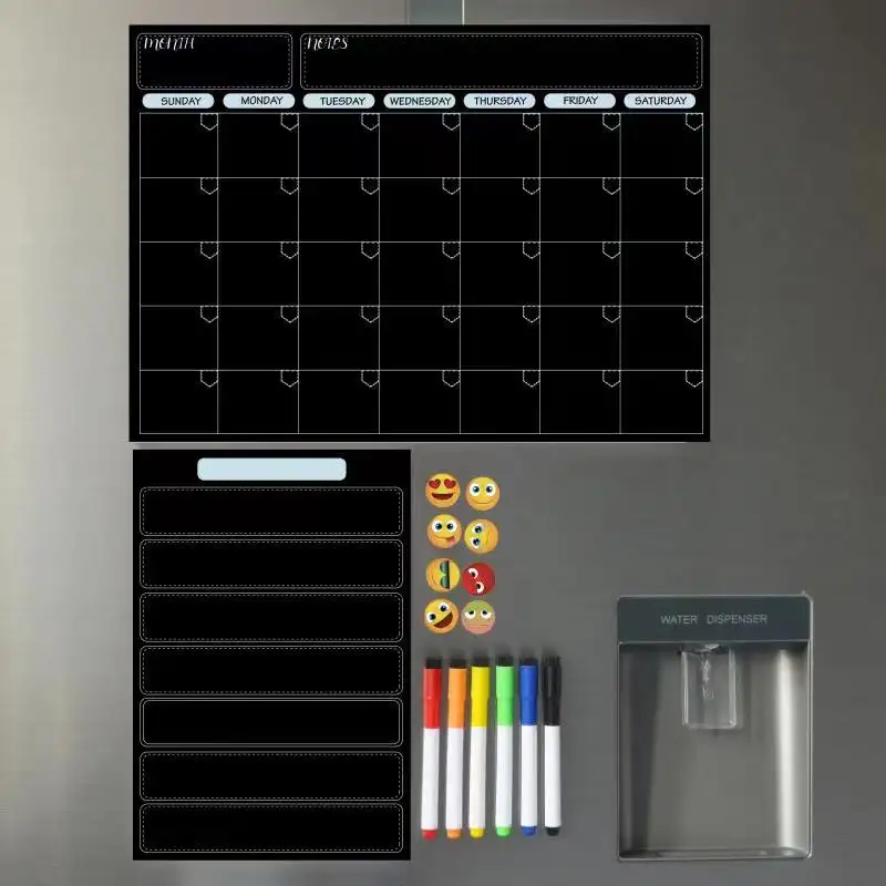 Calendrier de nettoyage autonome pour réfrigérateur, effaceur à sec magnétique, avec liste de courses magnétique, pour réfrigérateur de cuisine, calendrier