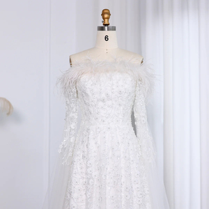 สำหรับ LSZ135 Jancember ชุดงานพรอมงานแต่งงานตอนเย็นสีขาวสง่างามคอปาดลายดอกไม้3D ขนนกคริสตัลธรรมชาติสำหรับปาร์ตี้ - Product Image 2