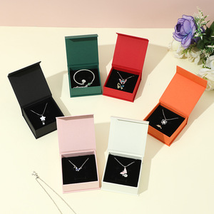 Elegant Colored Rigid Flip Jewelry <b>Gift</b> <b>Box</b> Custom Logo Paper Packaging <b>Box</b> with Sponge Insert For Necklace Bracelet Ring - Product Image 1